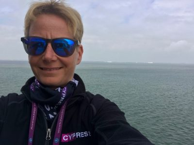 CYPRES crew member Jacky on the ferryboat on her way to Texel in April 2018