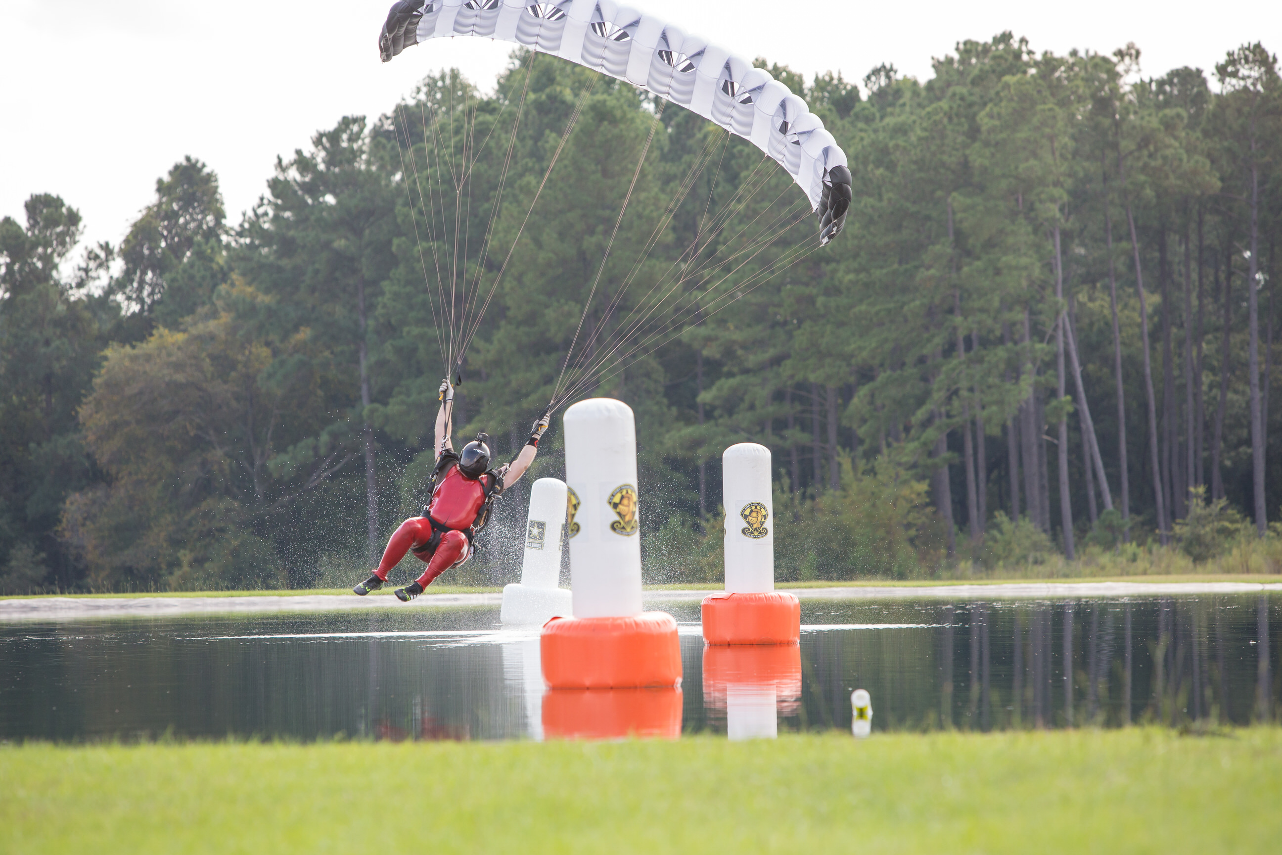 Greg Windmiller swooping in his slick red swoop at the US Nationals of Canopy Piloting.