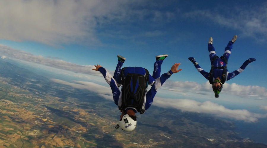 Joel Strickland in freefall with team member