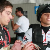 The brothers prepare for a skydive at the 2009 Italian National Swoop competition.