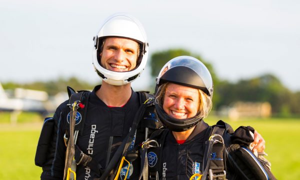 Steve and JaNette Lefkowtiz pose together after a skydive