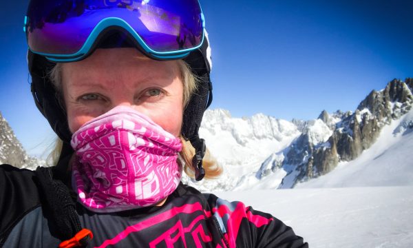 Maxine Tate takes a selfie while skiing in the mountains