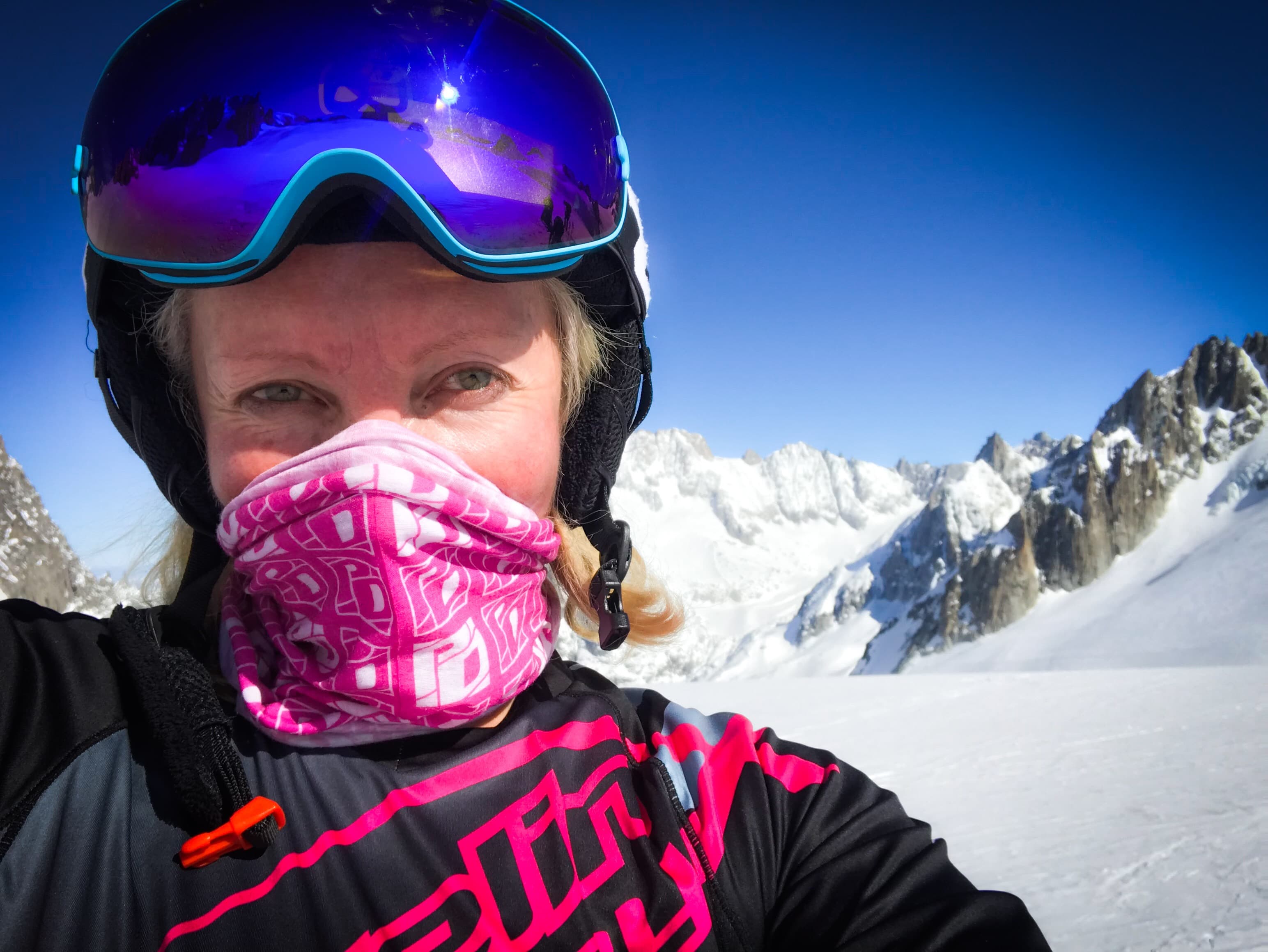 Maxine Tate takes a selfie while skiing in the mountains