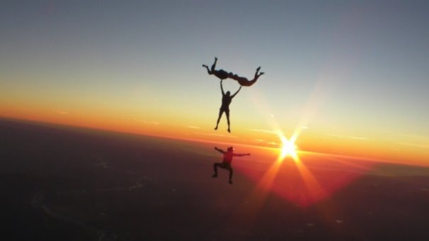 Eugenio skydives at sunset over Skydive Andes