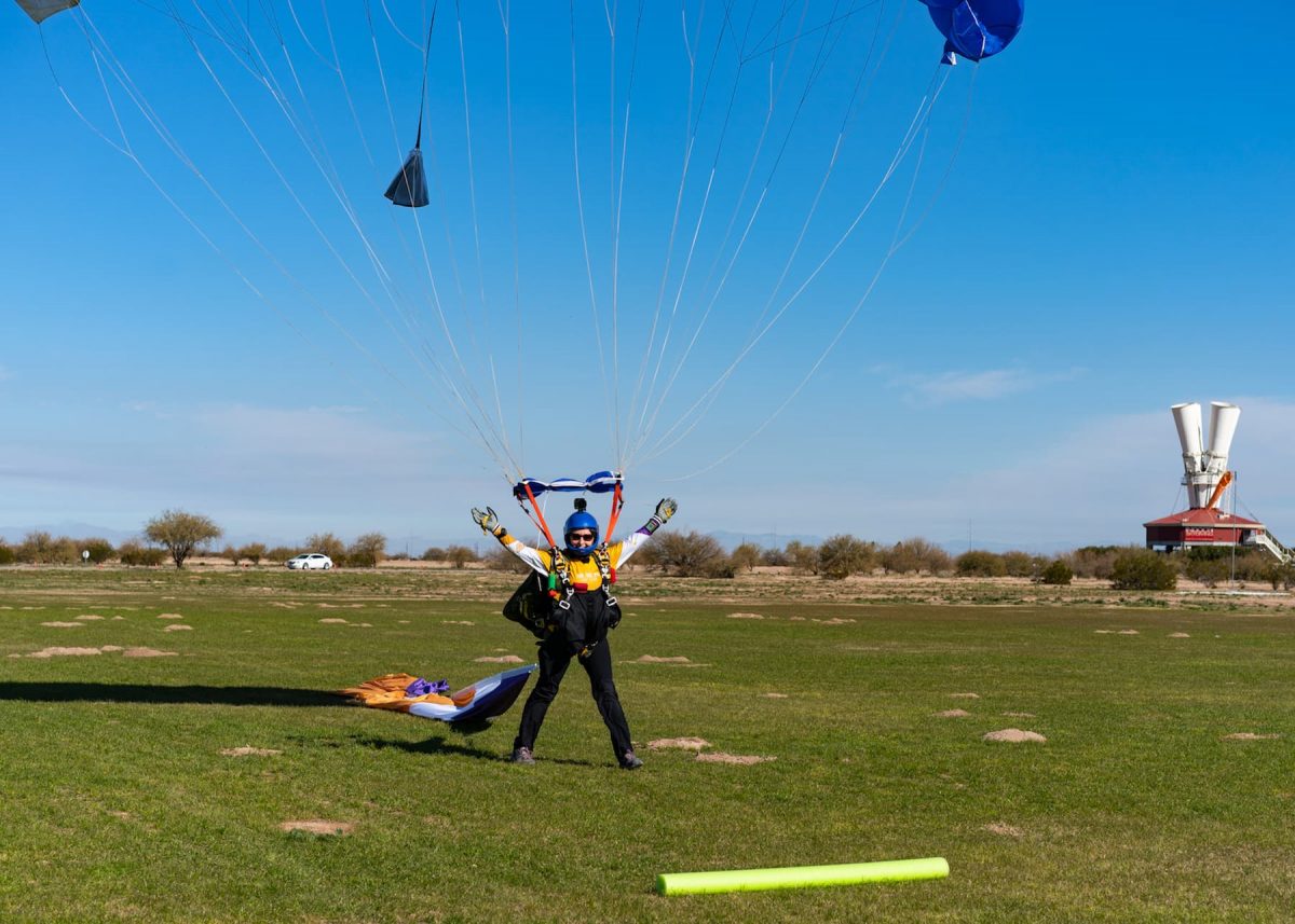 Kaz lands after a demo at Skydive Arizona