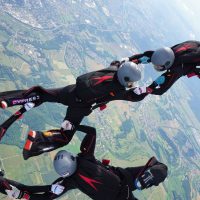 Formation skydiving team Skynamite exiting the aircraft