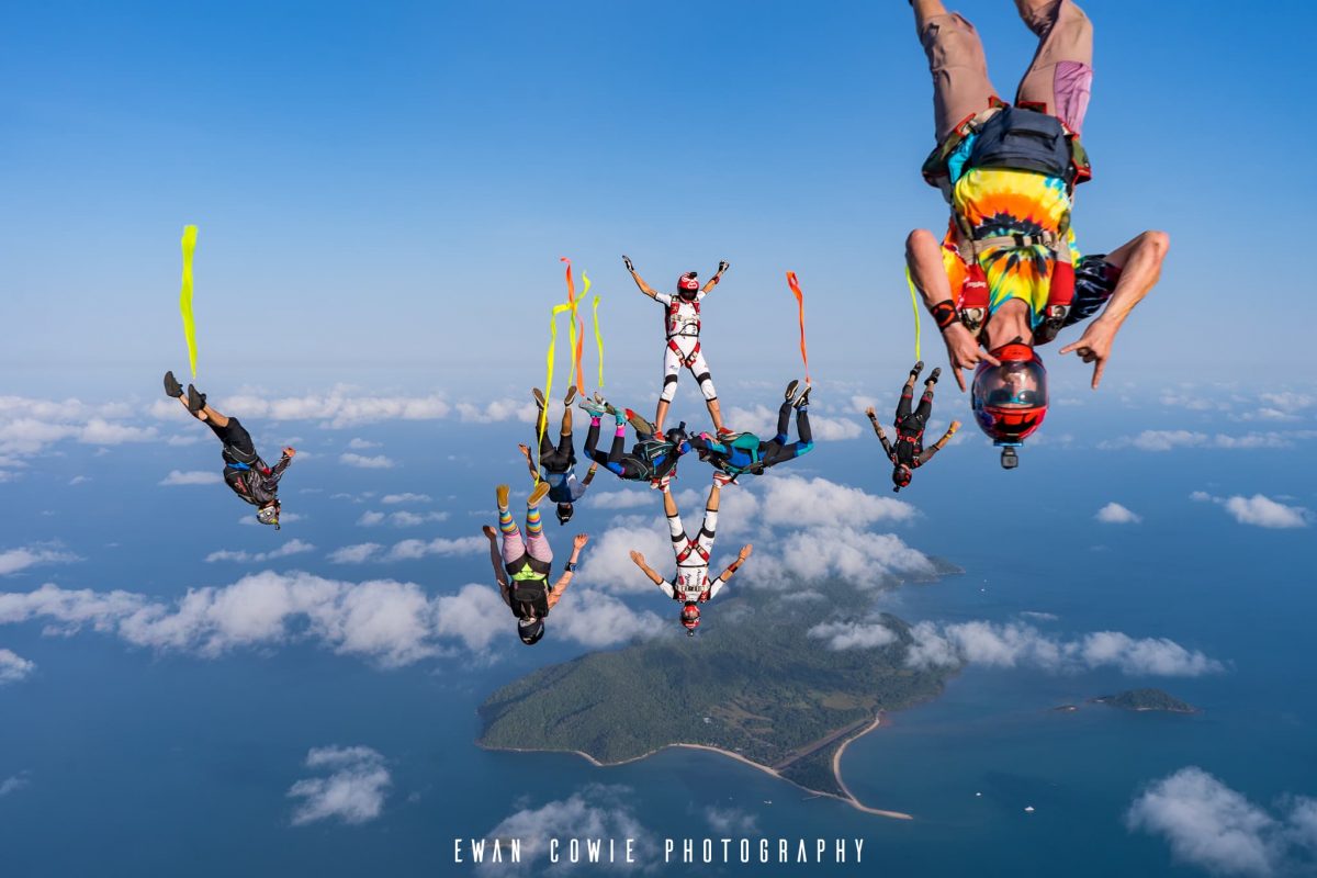 Freeflying above a tropical island