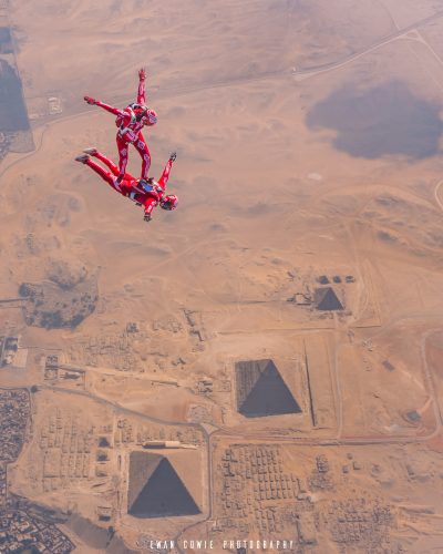 Team Airwax flying above the pyramids in Egypt